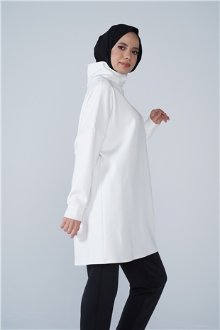 Yüksek Yaka Basic Scuba Tunik Beyaz