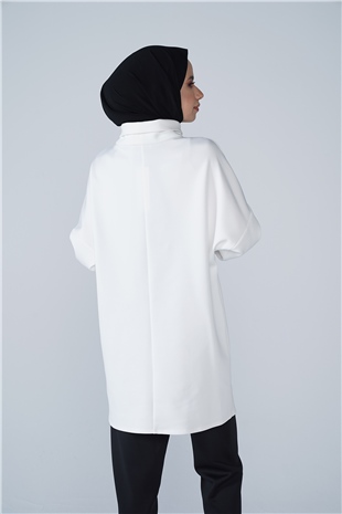 Yüksek Yaka Basic Scuba Tunik Beyaz