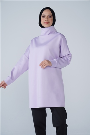 Yüksek Yaka Basic Scuba Tunik Lila