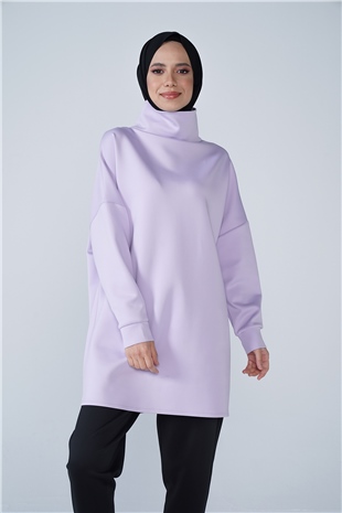 Yüksek Yaka Basic Scuba Tunik Lila