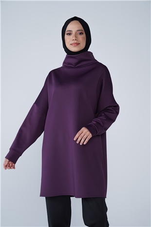 Yüksek Yaka Basic Scuba Tunik Mor
