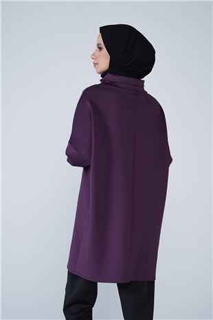 Yüksek Yaka Basic Scuba Tunik Mor