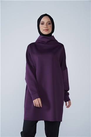 Yüksek Yaka Basic Scuba Tunik Mor