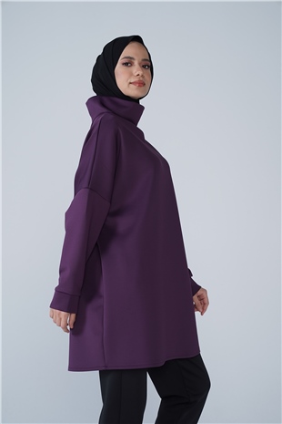 Yüksek Yaka Basic Scuba Tunik Mor