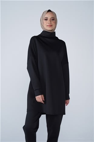 Yüksek Yaka Basic Scuba Tunik Siyah