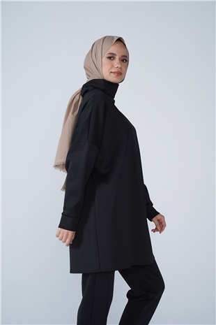 Yüksek Yaka Basic Scuba Tunik Siyah