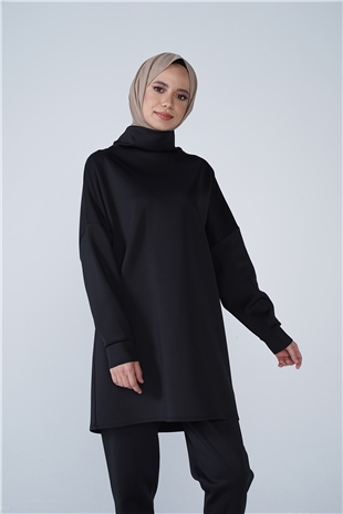 Yüksek Yaka Basic Scuba Tunik Siyah