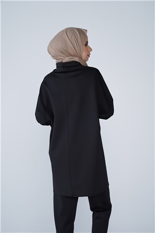 Yüksek Yaka Basic Scuba Tunik Siyah