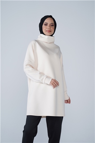 Yüksek Yaka Basic Scuba Tunik Vanilya