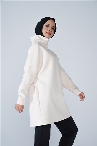 Yüksek Yaka Basic Scuba Tunik Vanilya