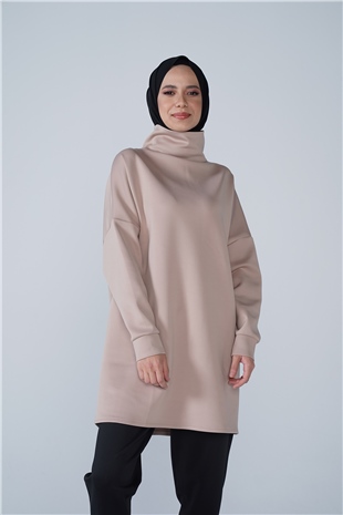 Yüksek Yaka Basic Scuba Tunik Vizon