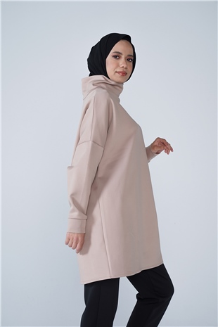 Yüksek Yaka Basic Scuba Tunik Vizon