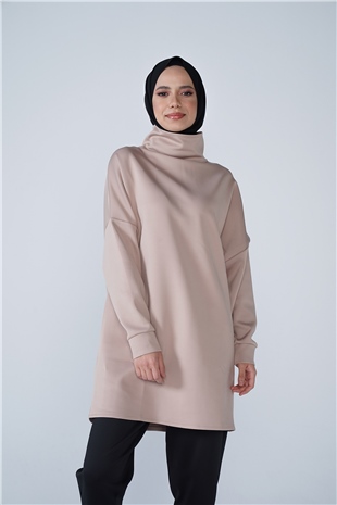 Yüksek Yaka Basic Scuba Tunik Vizon