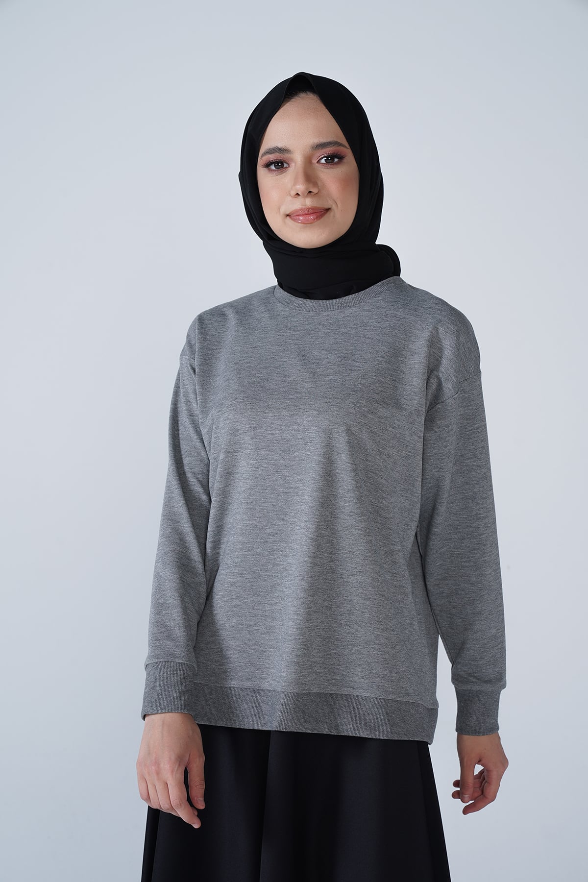 Bisiklet Yaka Basic İki İplik Swaet Gri