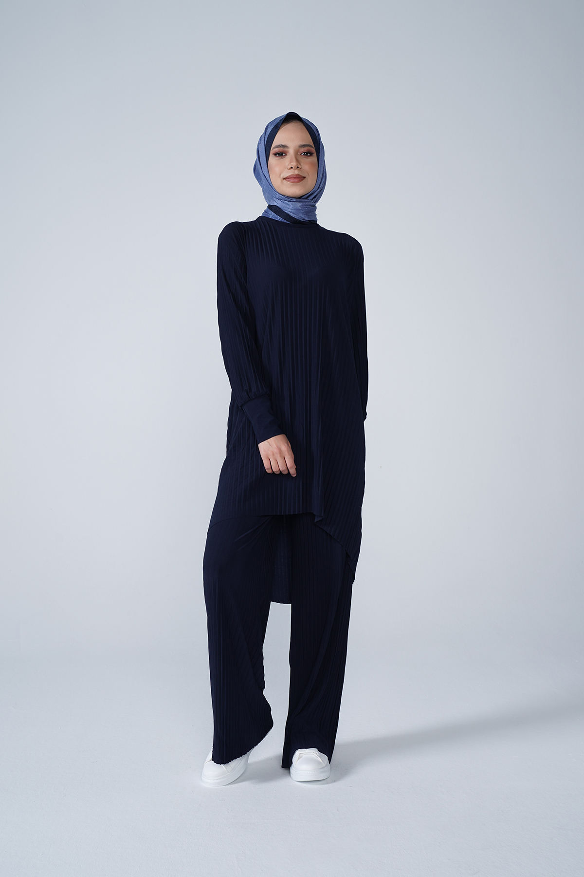 Kol Manşetli Bisiklet Yaka Piliseli Beyzi İkili Takım Lacivert