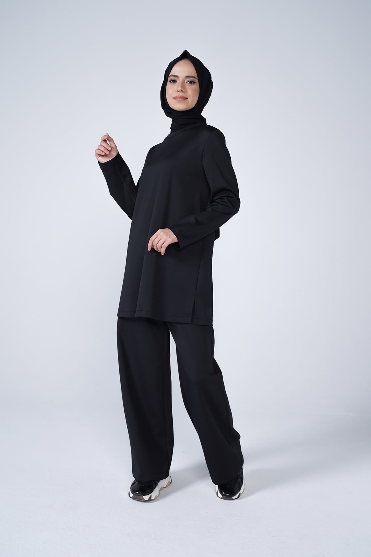 Scuba Kumaş Bisiklet Yaka Basic İkili Takım Siyah