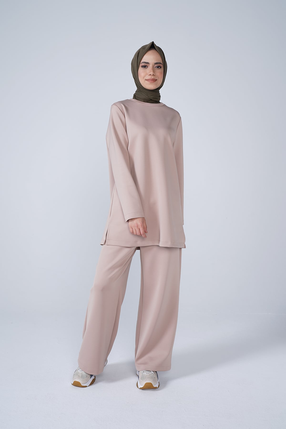 Scuba Kumaş Bisiklet Yaka Basic İkili Takım Vizon