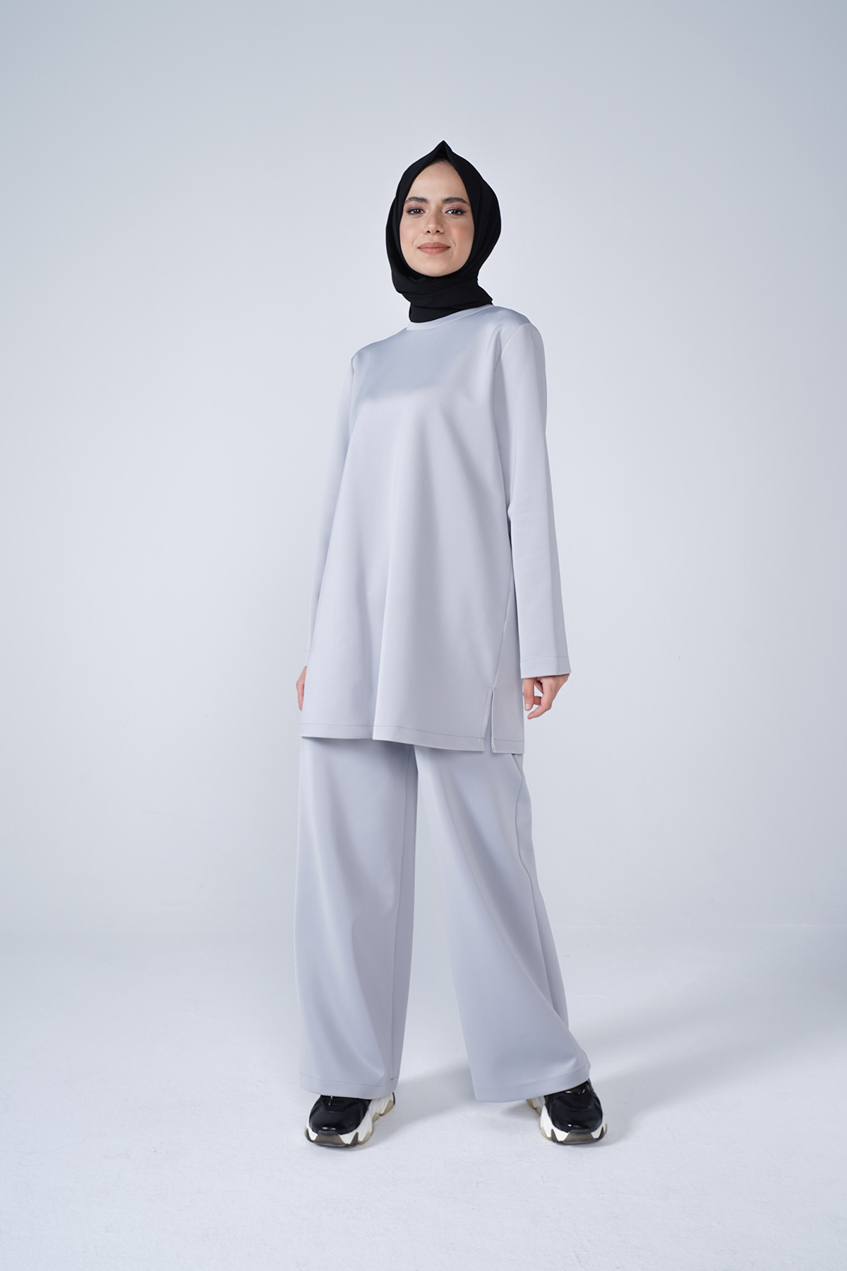 Scuba Kumaş Bisiklet Yaka Basic İkili Takım Gri