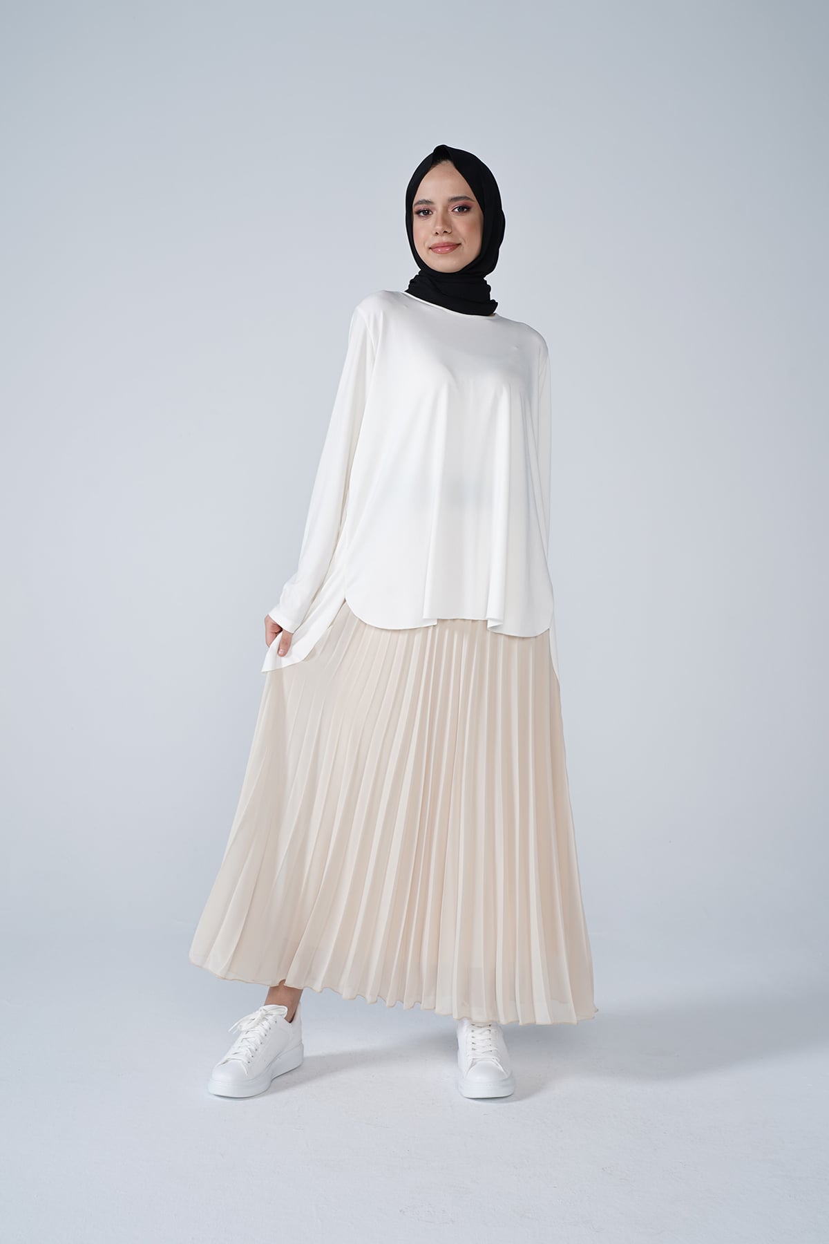 Şifon Astarlı Piliseli Etek Vizon