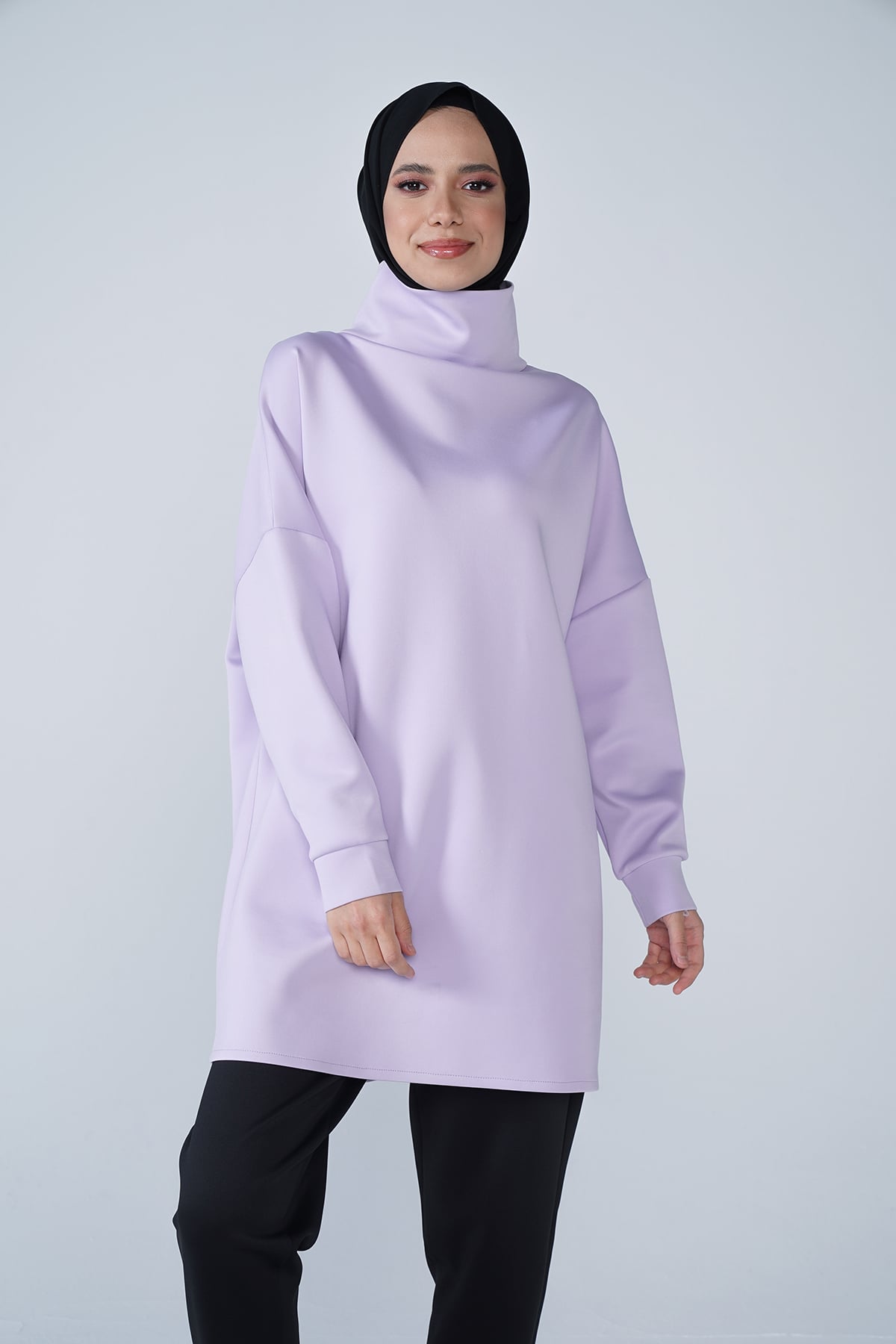 Yüksek Yaka Basic Scuba Tunik Lila