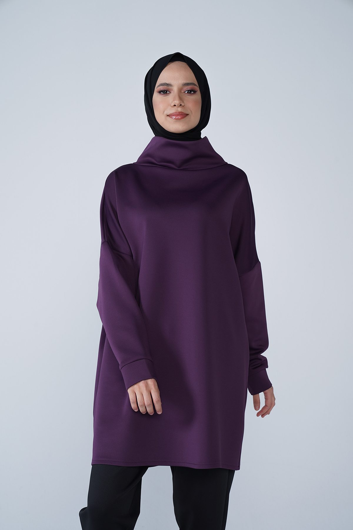 Yüksek Yaka Basic Scuba Tunik Mor