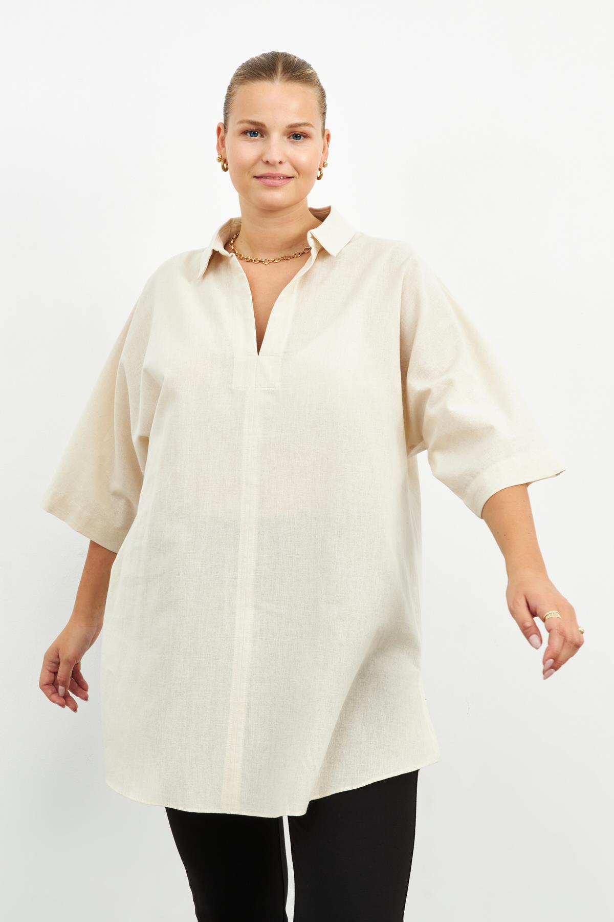 BEJ GÖMLEK YAKA TUNİK | curly