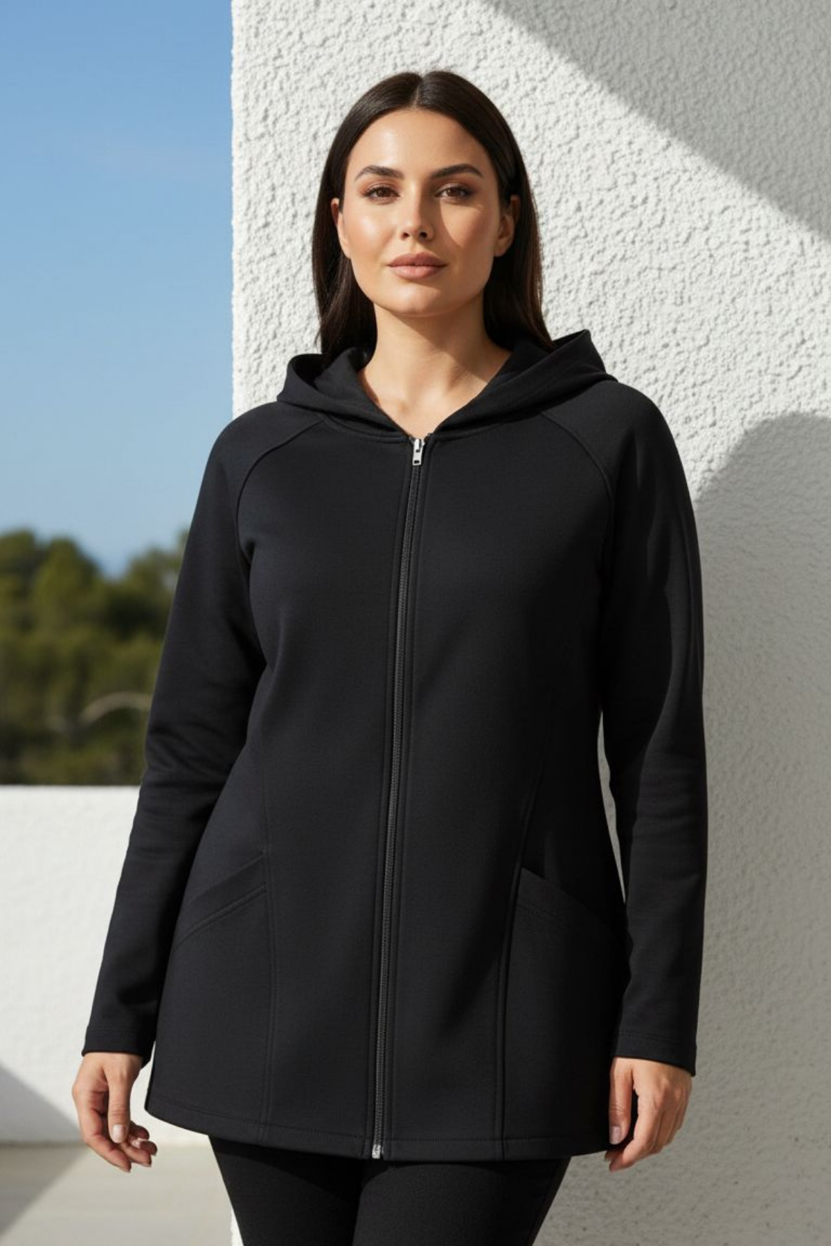 SİYAH MODAL KUMAŞ KUPLU SWEATSHIRT | curly