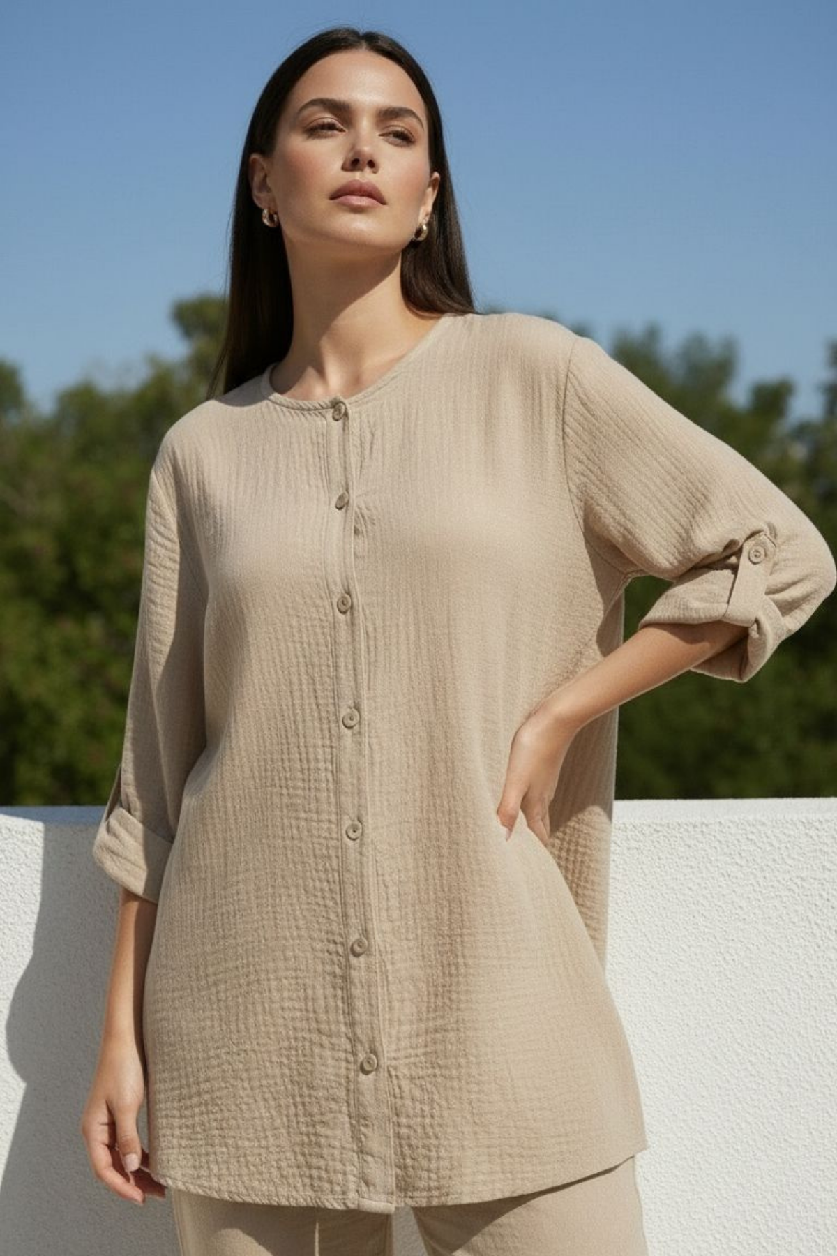 BEJ MÜSLİN TUNİK | curly