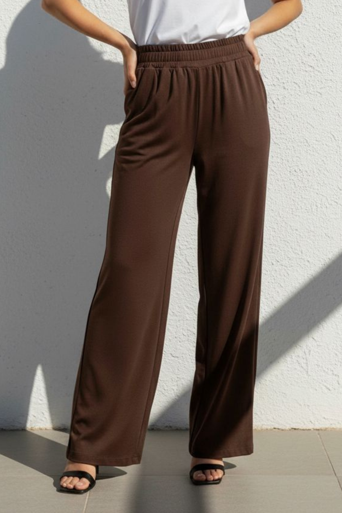 KAHVERENGİ ÖRME KREP BOL PAÇA PANTOLON | curly