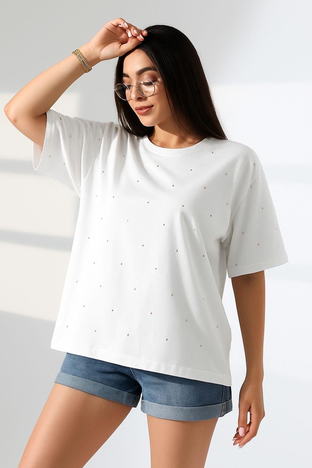 KEMİK TAŞLI KAYIK YAKA T-SHIRT | curly