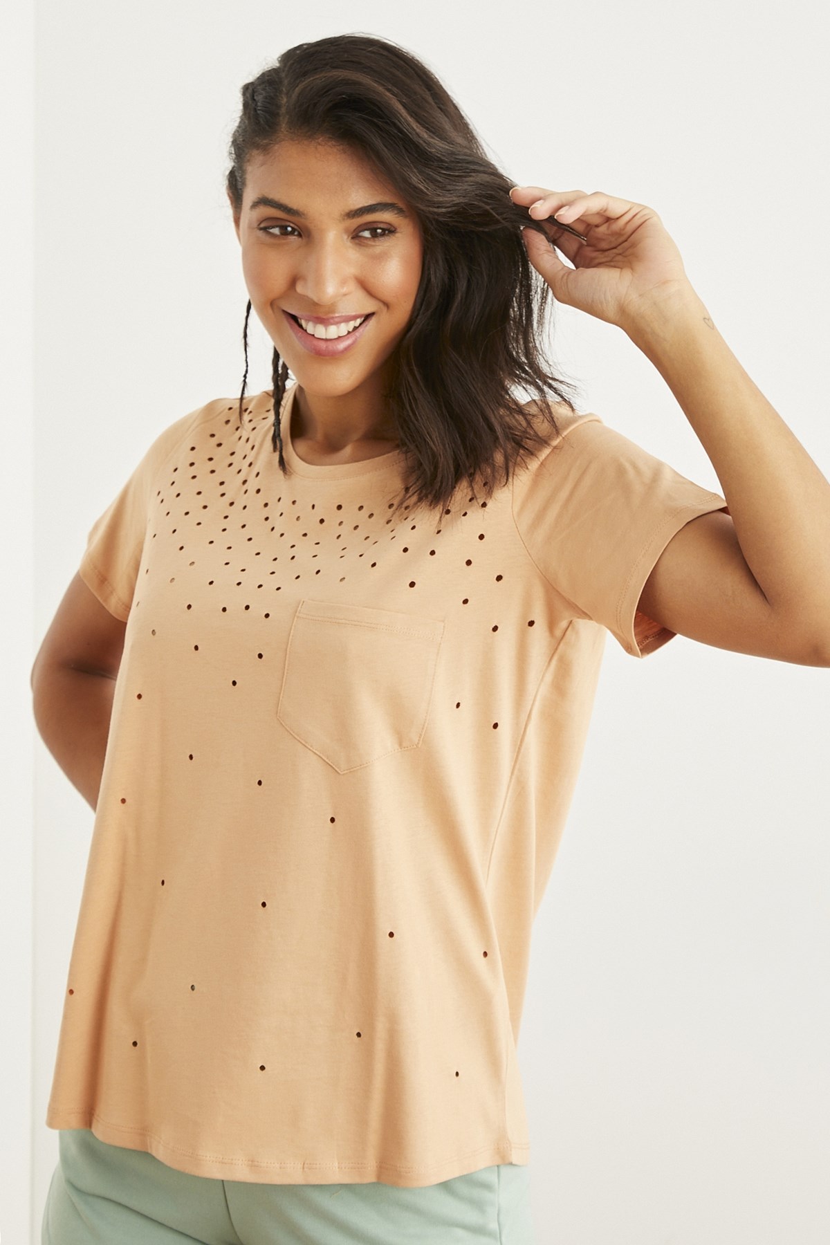 NUDE YIRTIK DETAYLI T-SHIRT | curly