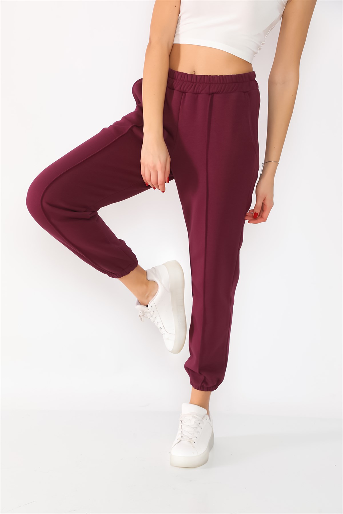 Pamuk kumaş, Cepli, Dikiş Detaylı, Paçası Lastikli Jogger Pantolon | curly