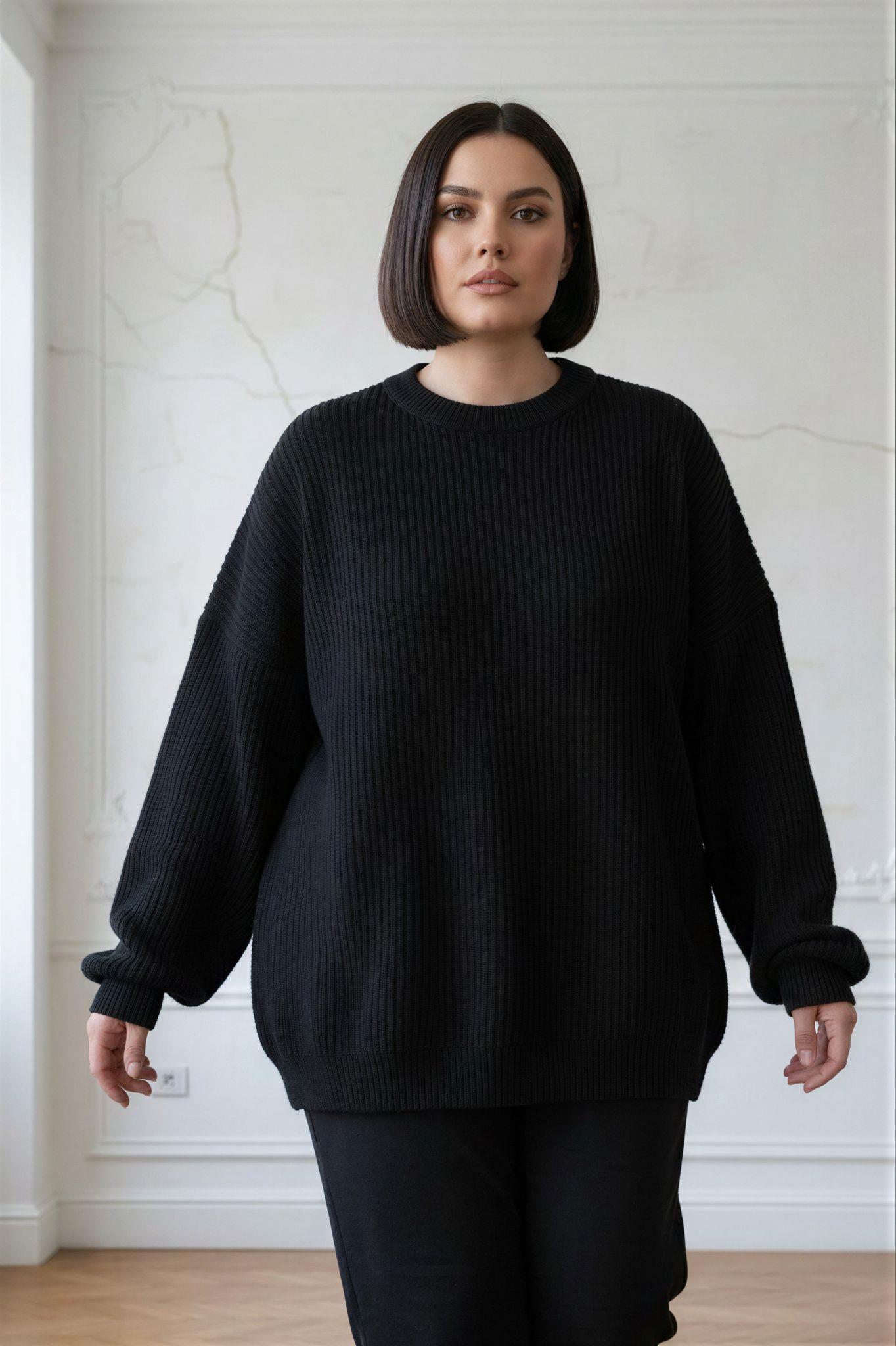 SİYAH BÜYÜK BEDEN OVERSİZE KAZAK | curly