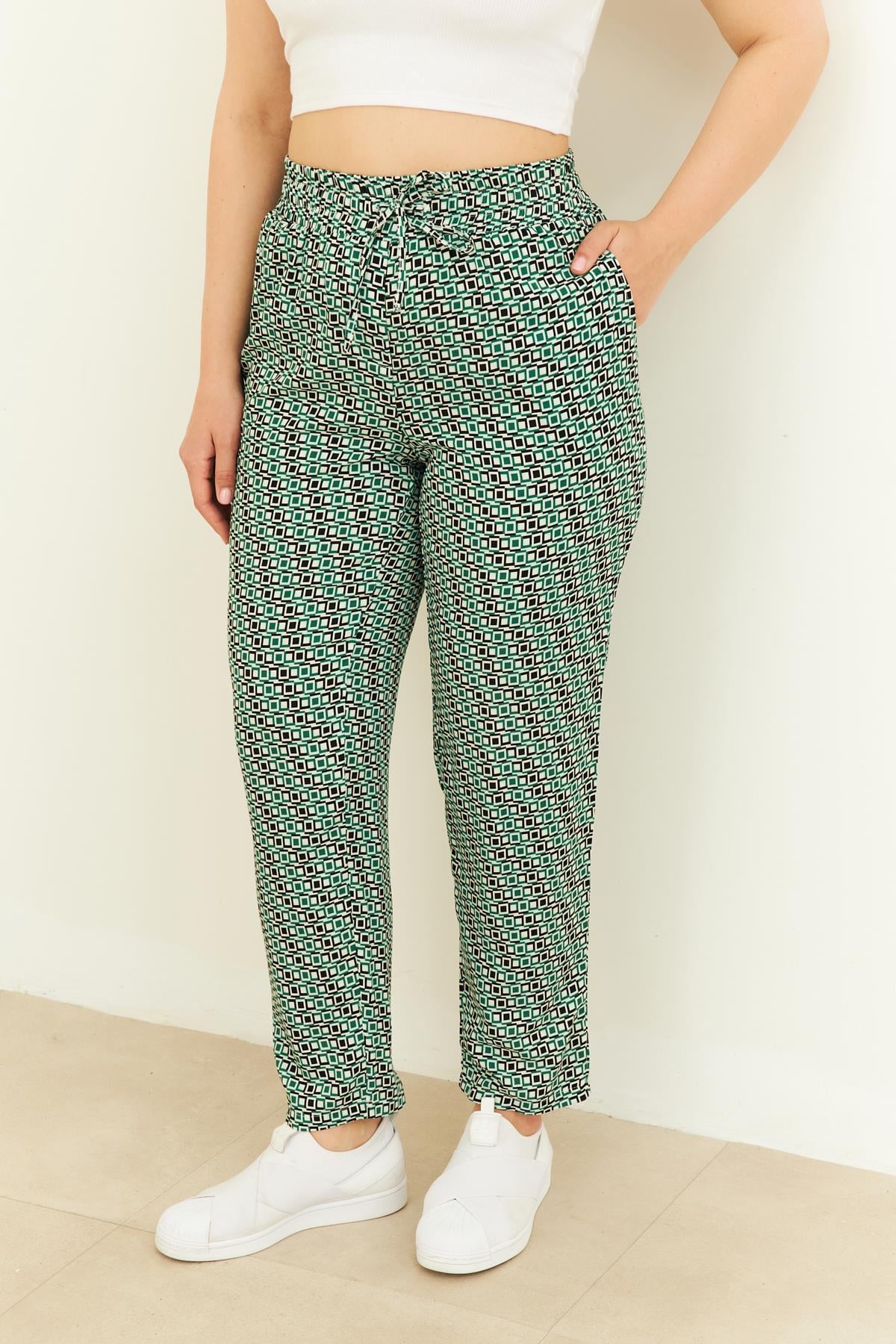 YEŞİL DESENLİ DAR PAÇA PANTOLON | curly