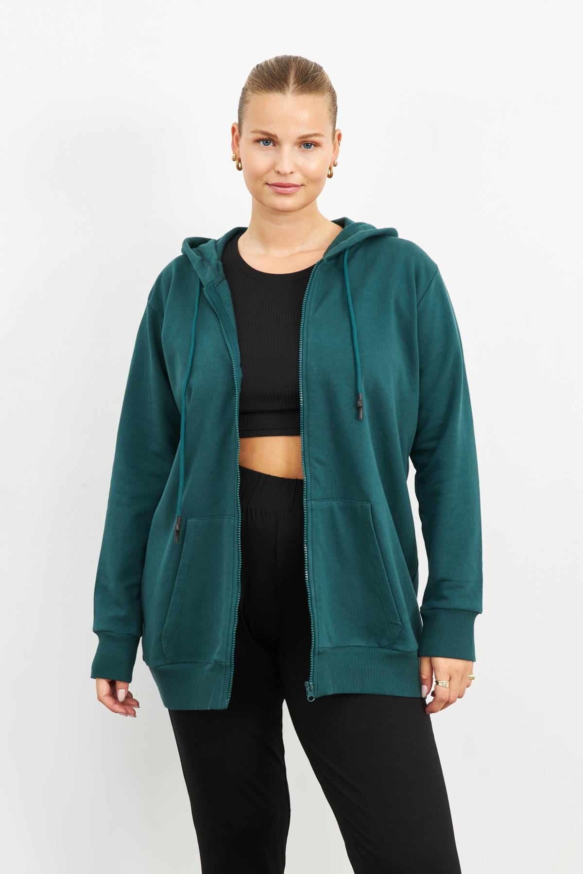 YEŞİL ŞARDONLU FERMUARLI SWEATSHIRT | curly