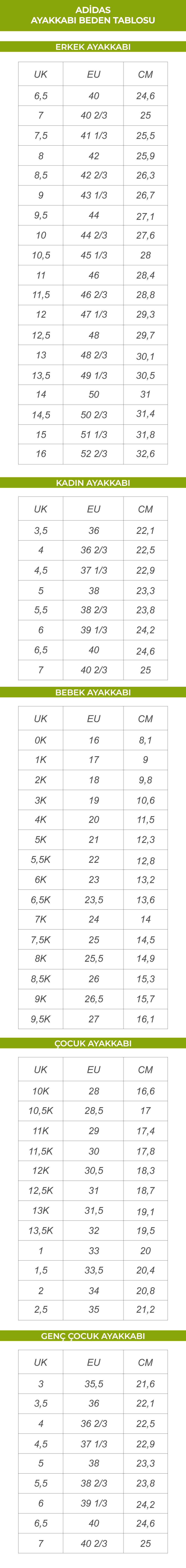 Adidas Ayakkabı Beden Tablosu