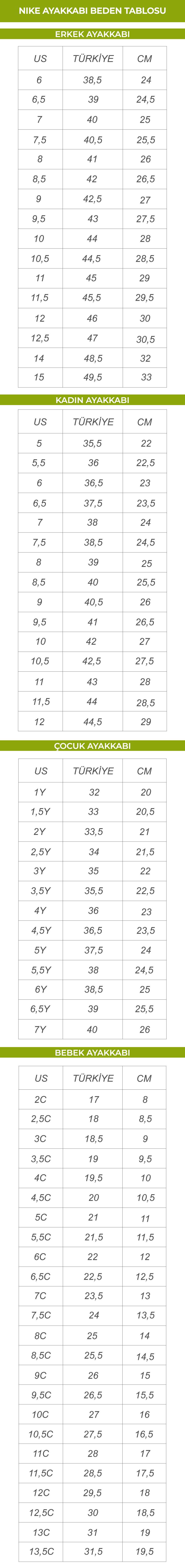 Nike Ayakkabı Beden Tablosu