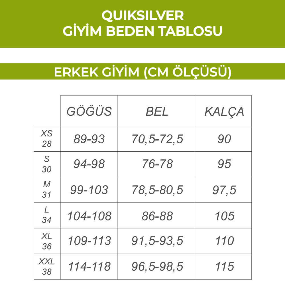 Quiksilver Giyim Beden Tablosu