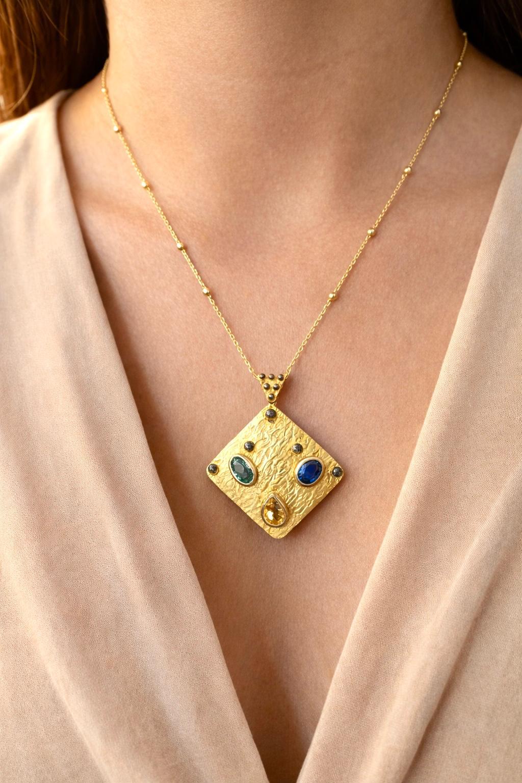 Tanzanite Citrin Ve Aquamarine Taşlı Kolye Ucu