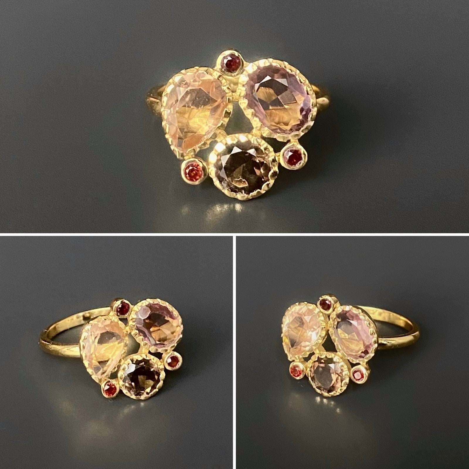 Ametist Morganit Ve Dumanlu Kuvars Taşlı Yüzük