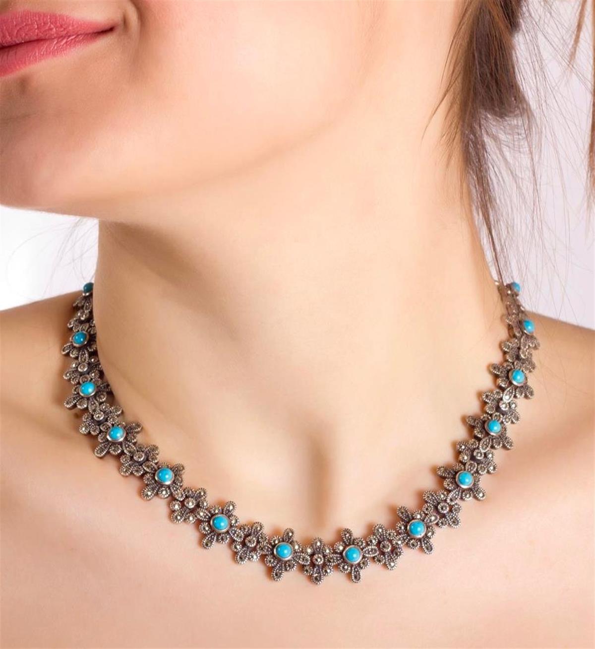 Turkuaz Ve Markazit Taşlı Gerdanlık