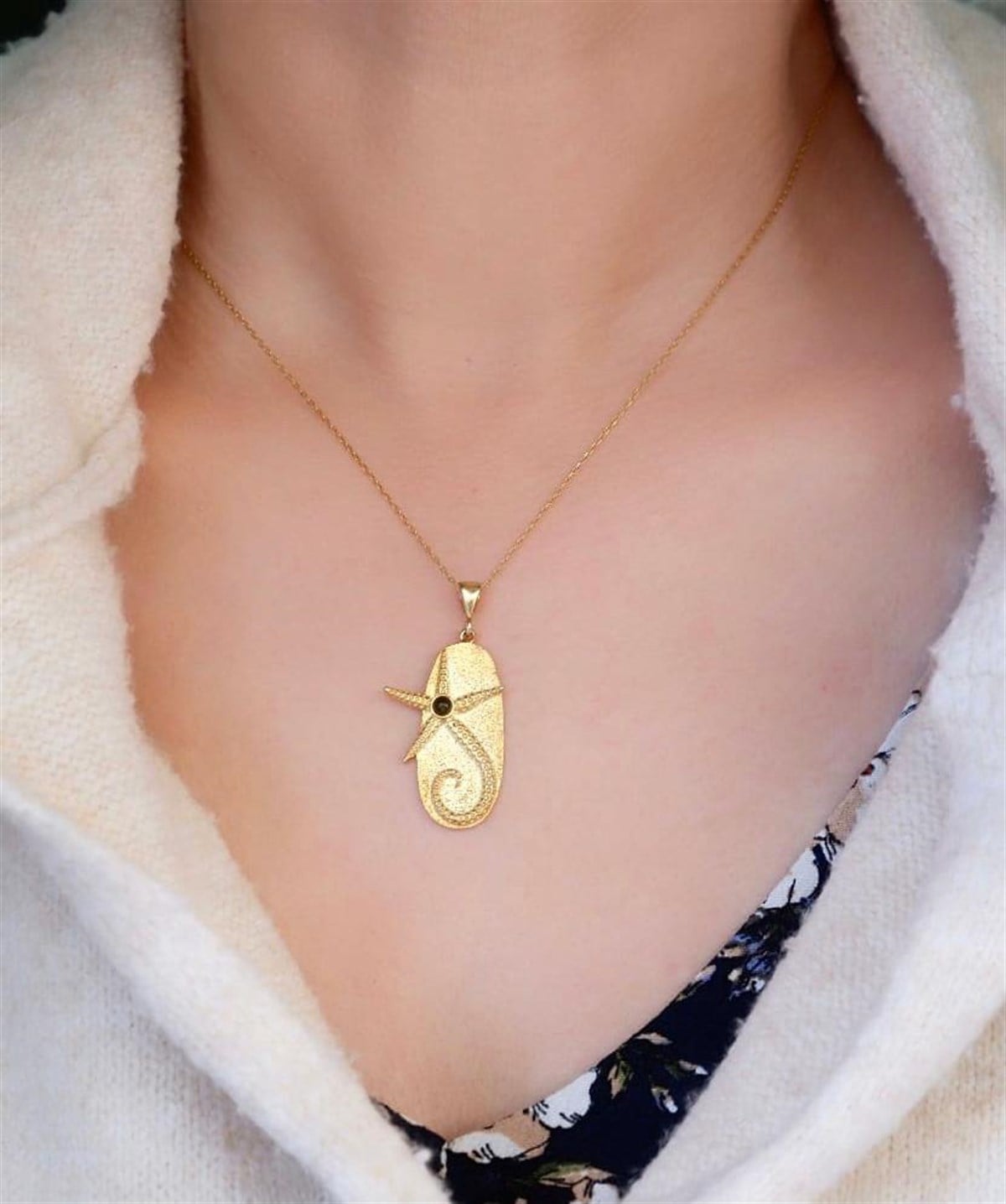 Turmaline Taşlı Denizyıldızı Kolye