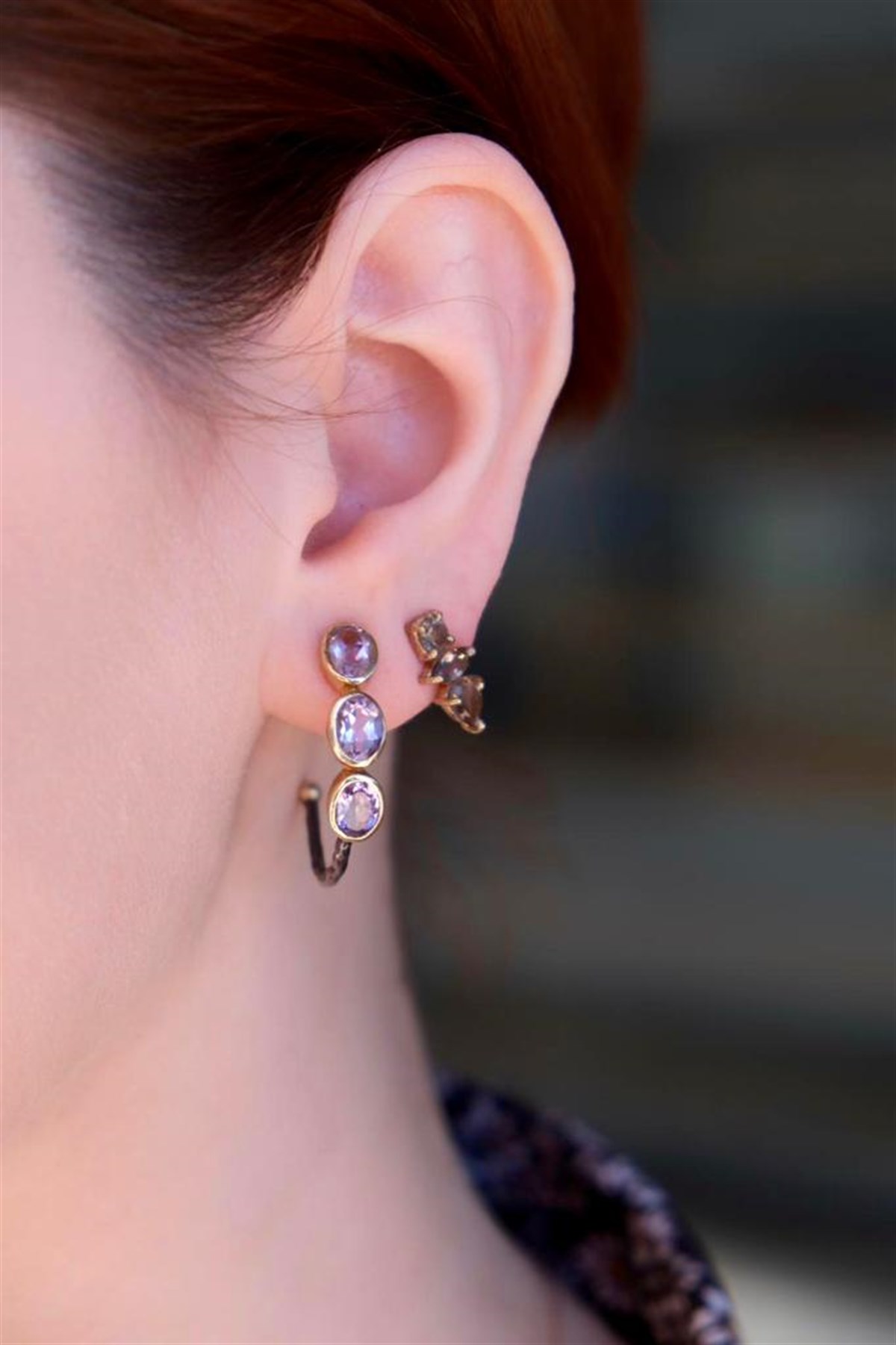 Ametist Taşlı Tasarım Küpe 