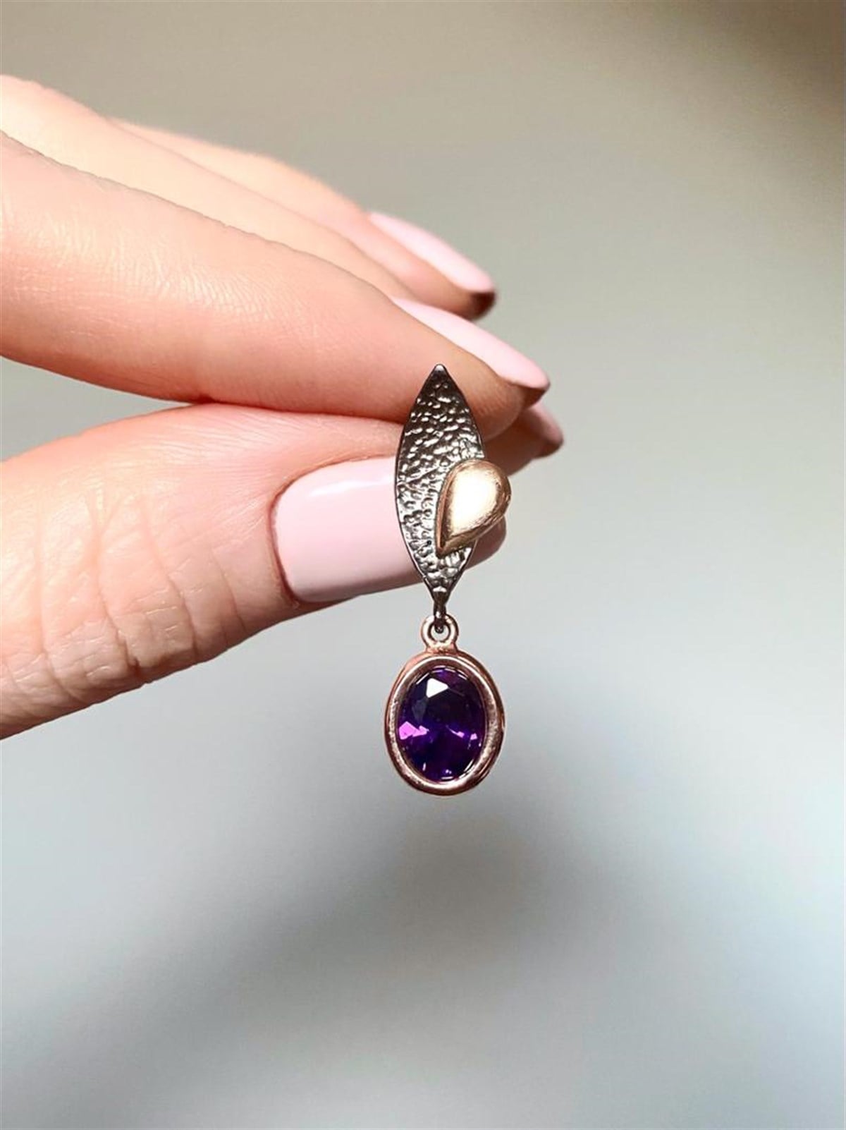 Ametist Taşlı Tasarım Küpe