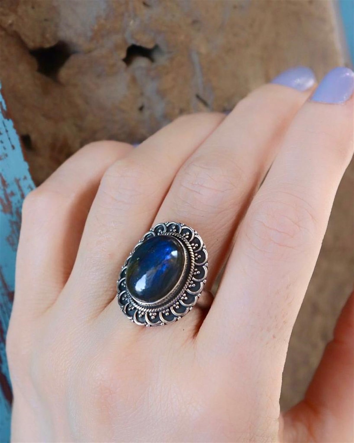 El Yapımı Labrodorit Yüzük