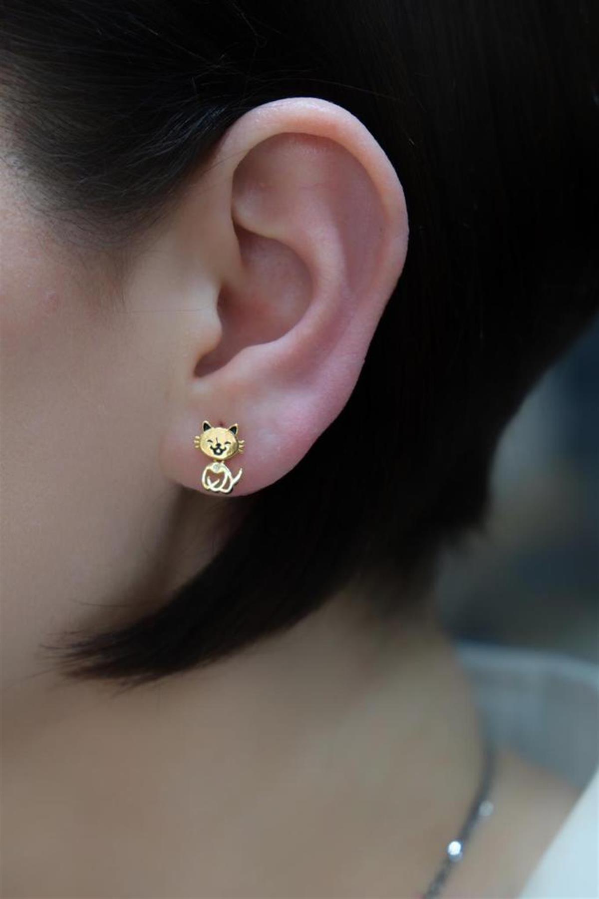 Gülen Kedicik Küpe