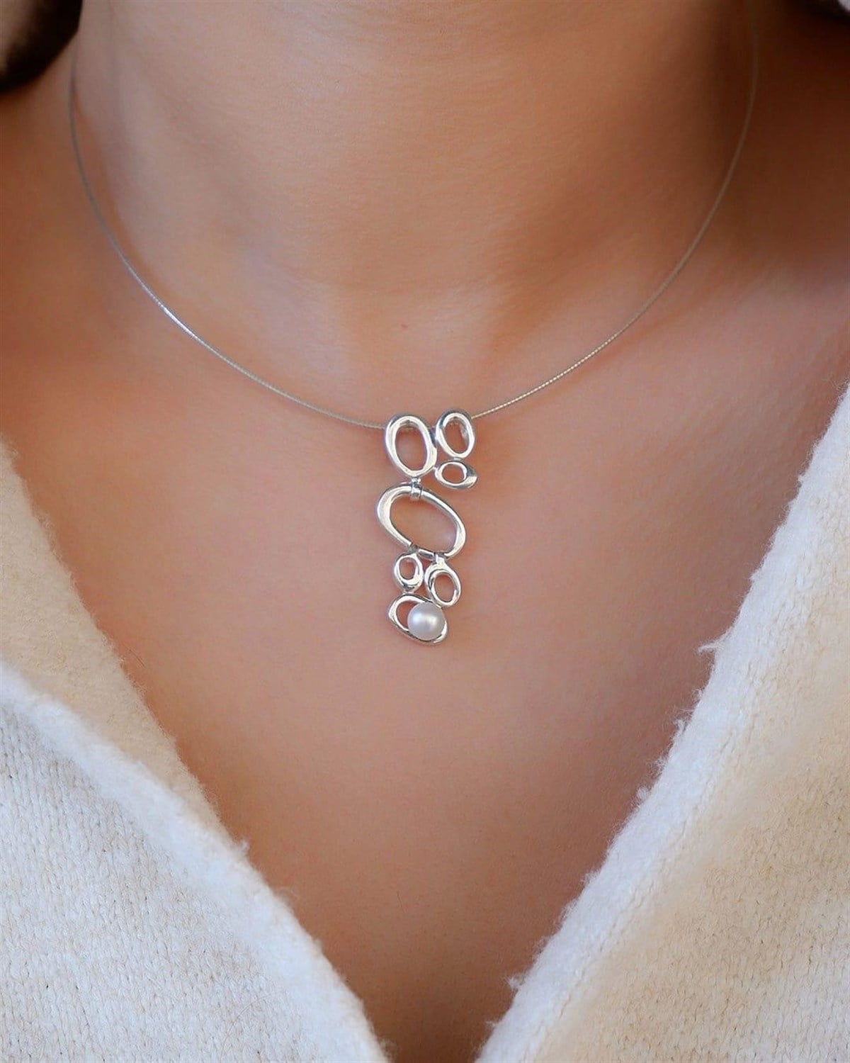 İncili Halka Tasarım Kolye