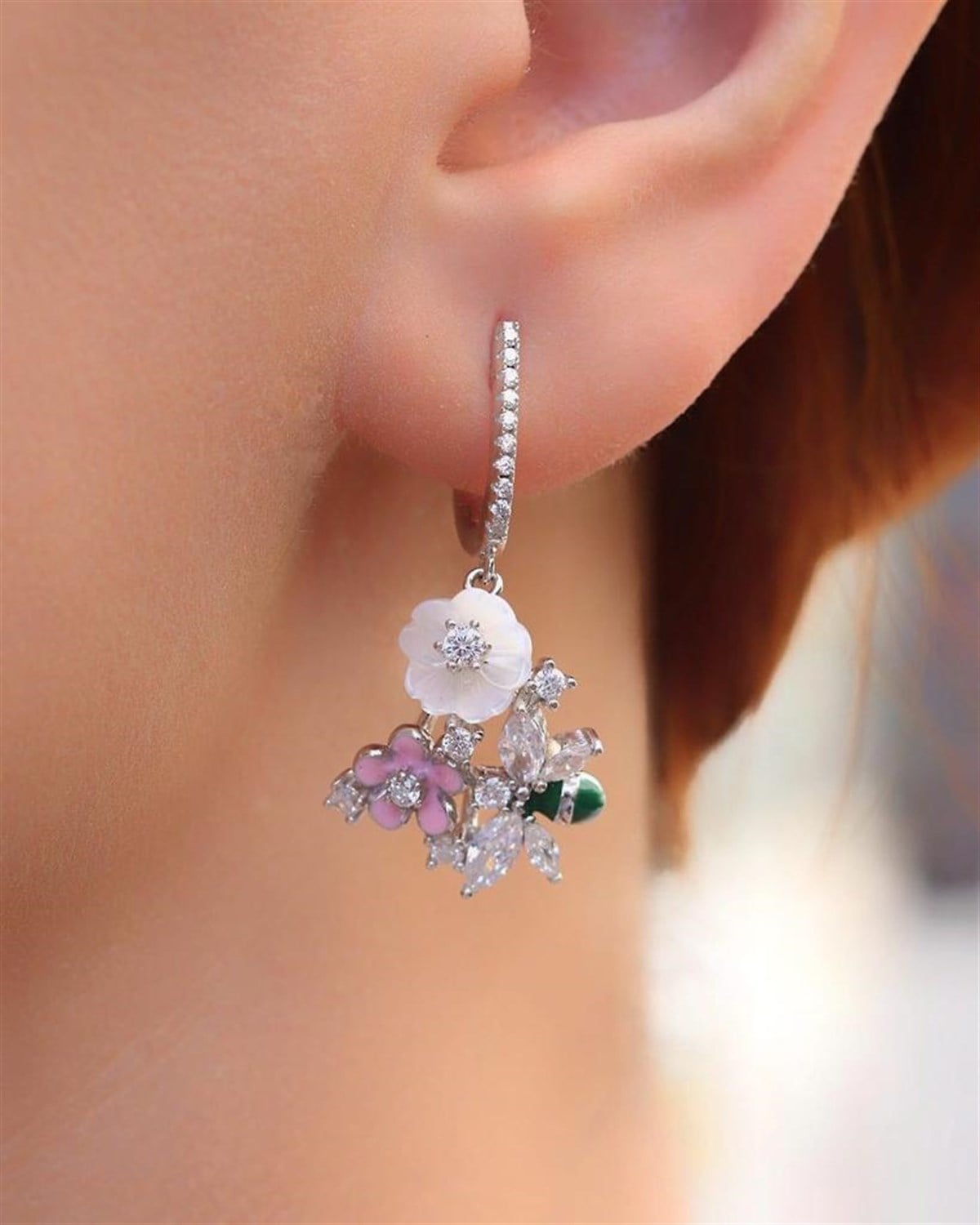 Sedef Ve Zirkon Taşlı Küpe