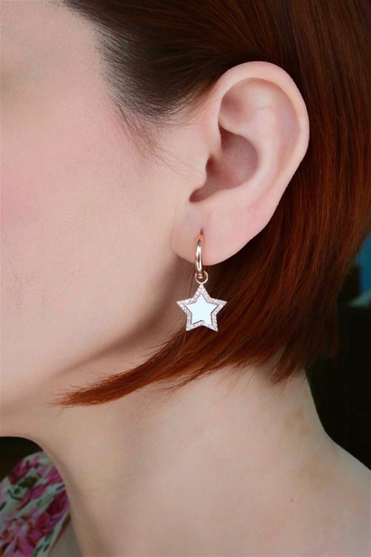 Sedefli Yıldız Küpe