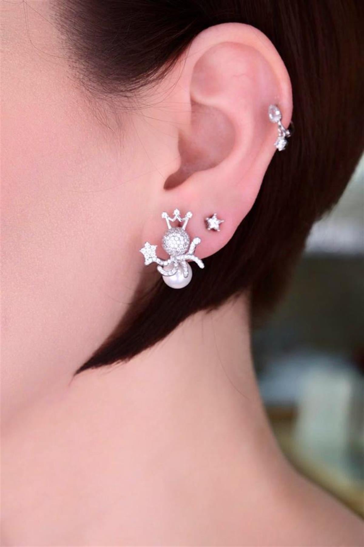 Siyah Baget Taşlı Halka Küpe